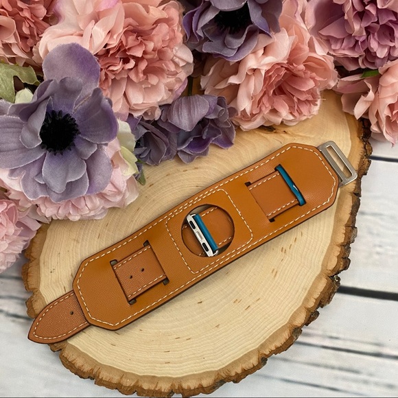 Vegan Leather Blue Double Cuff Watchband for Apple - Picture 12 of 14